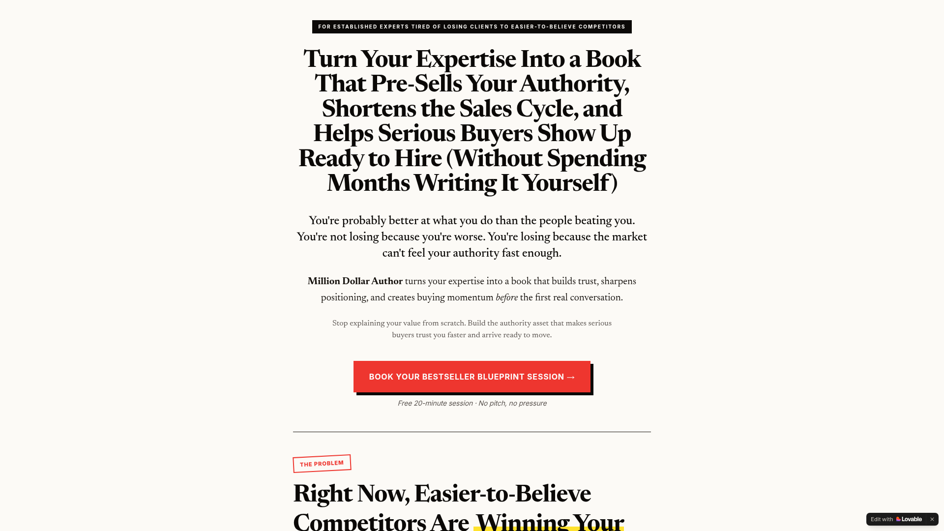 Million Dollar Author landing page screenshot